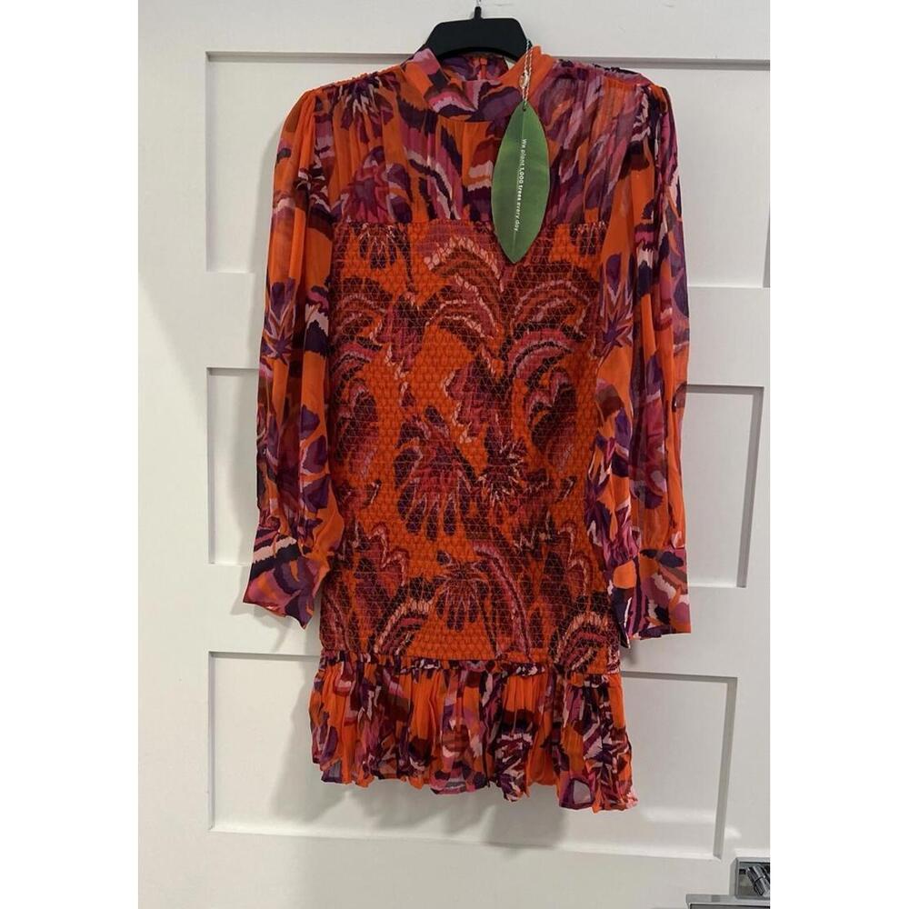 $255 NWT Farm Rio Chevron Forest Orange Mini Dress Size XS - Picture 4 of 7